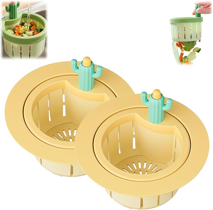 Cactus Kitchen Sink Drain Strainer, 2026 Upgrade Press to Dump Basket Waste Collector, Multifunctional Kitchen Sink Drain Strainer Fun Sink Accessory for Home Bathroom (Yellow 2 Pcs)