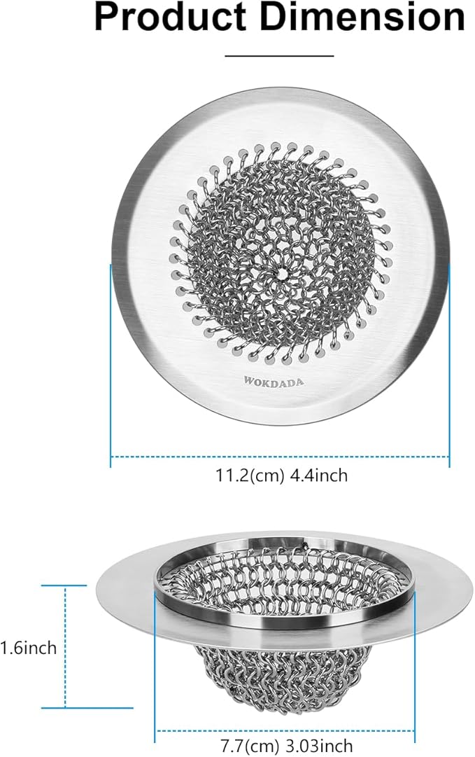 WOKDADA Upgraded Kitchen Sink Drain Strainer, Patented Reversible Kitchen Sink Strainer, 304 Stainless Steel Sink Strainer Basket, Anti-Clogging & Handmade, Fit US Standard 3-1/2'' Sink Hole