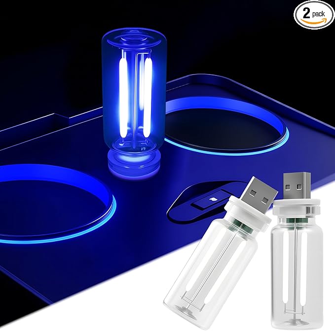 2 PCS Car USB Night Light Bulb, Touch Dimmable Car Interior Ambient Lights, Portable Mini USB Retro Glass Bottle Lamp Decorations for Vehicle, Bedroom, Hallway, Camping (Blue)