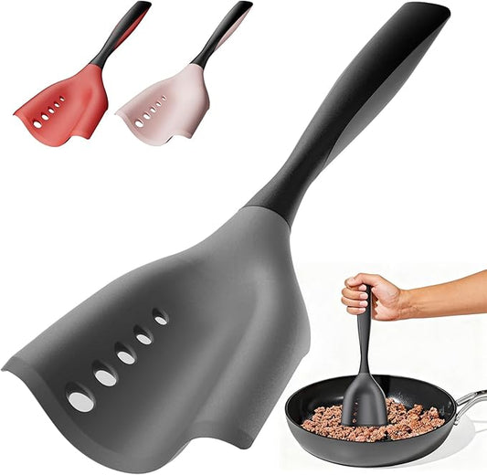 Meat Chopper Spatula Ground Beef Masher- Heat Resistant Hamburger Smasher Tool, Non Stick Ground Chopper Hamburger Grinder, Mix and Chop Potato Masher Kitchen Utensil-Black