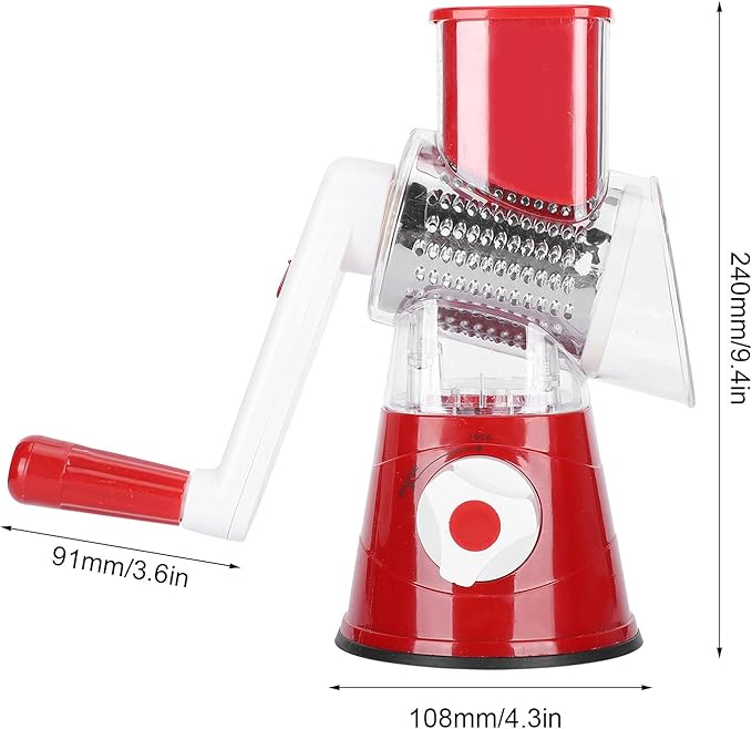 Rotary Cheese Grater Shredder, Multifunctional Cheese Grater Hand Crank Vegetable Cutter Manual Food Grater Shredder Chopper Kitchen Accessories(Red)