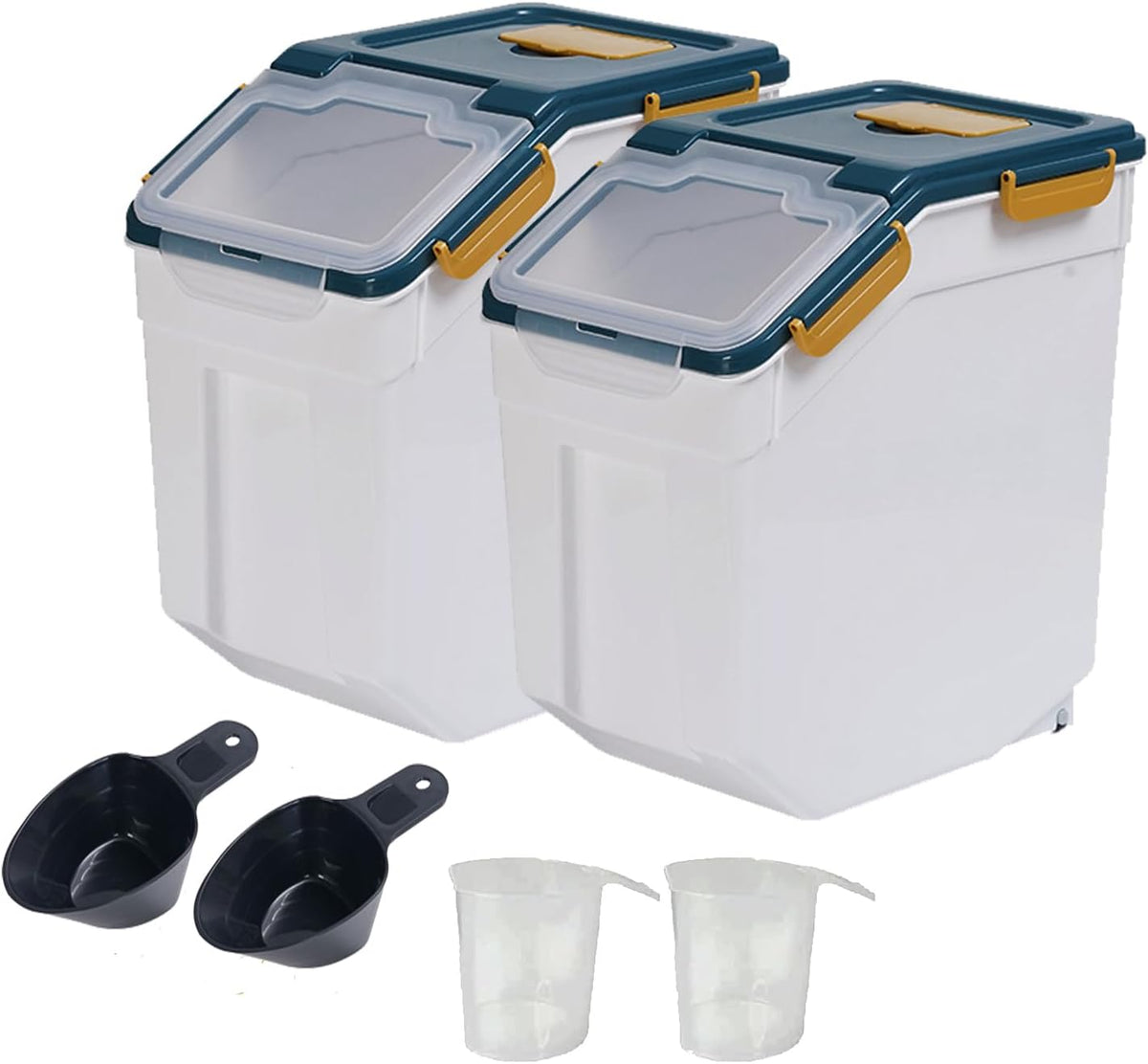 2 Pack Large Flour Storage Container 25 lb, Airtight Food Storage Bins with Wheels & Locking Lid, BPA Free Rice Grain Organizer with Measuring Cup, Flour Bin for Kitchen Pantry (Blue)
