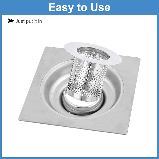uxcell 3 Pack Shower Drain Strainer, 2" x 2.5" Stainless Steel Floor Drain Strainer Deep Sink Hair Catcher for Kitchen Bathroom Balcony Floor Drain, Fit Hole Size from 1.57" to 2.56"