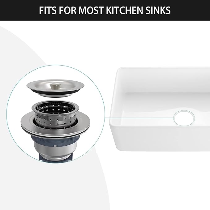 Sink Strainer Kitchen Sink Drain Assembly Kit 3-1/2 Inch with Kitchen Sink Drain Basket,304 Stainless Steel Sink Stopper & Cover Lid，Stainless Steel Brushed