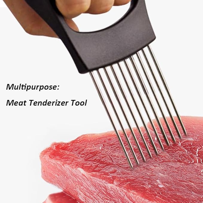 Onion Holder for Slicing, Lemon Slicer Cutter, Food Vegetable Chopper Assistant Tool for Meat, Potato and Tomato (Red, 1PCS)