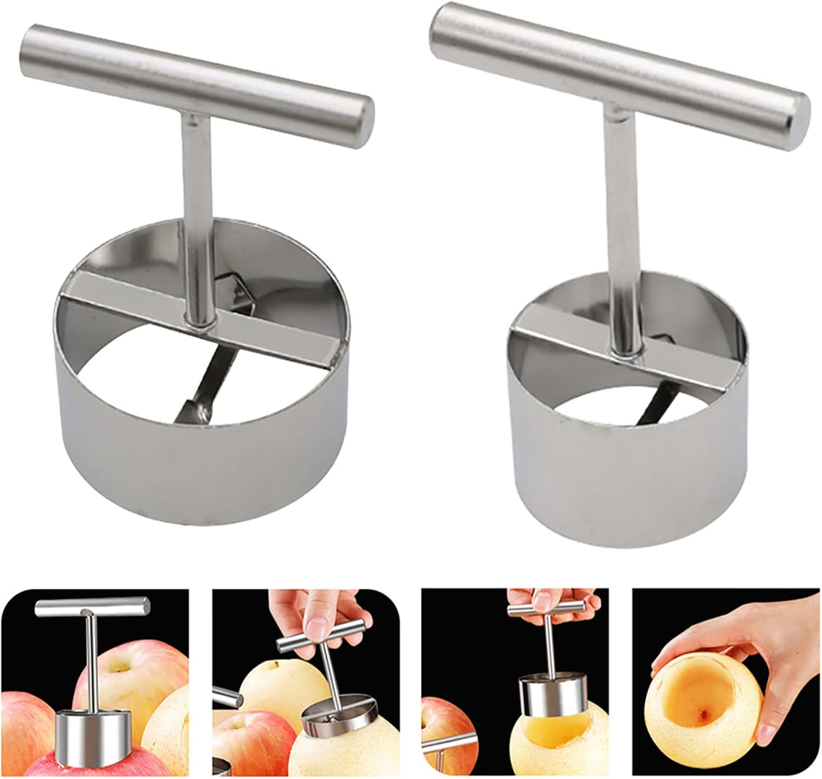 Multifunction Apple Pear Core Separator Kitchen Tool, Stainless Steel Apple Pear Core Remover, Fruit Core Pitter Remover Separator Kitchen Accessories (S+L)