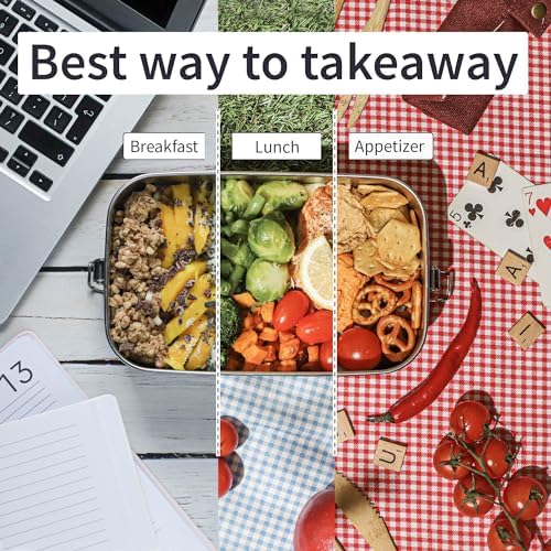 Stainless Steel Bento Box 27 oz, Metal Lunch Box with Compartments, Leakproof Stainless Steel Lunch Container, BPA free Dishwasher Safe Metal Lunchbox