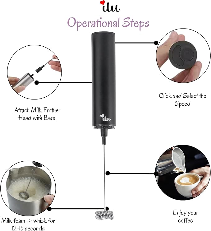 Rechargeable Milk Frother | Drink Mixer | Coffee Frother Handheld with USB-C Charging, stainless steel body, foam, stirrer for Milk, Coffee, matcha, cappuccino, latte, egg [BLACK]