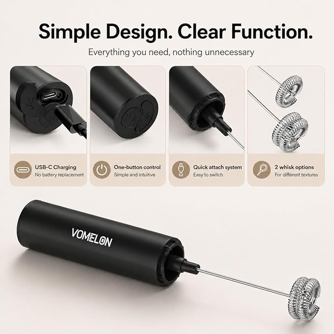 Rechargeable Milk Frother, Electric Coffee Foamer, Handheld Drink Mixer for Latte, Cappuccino, Coffee, Eggs, Hot Chocolate, Protein,Paint Black