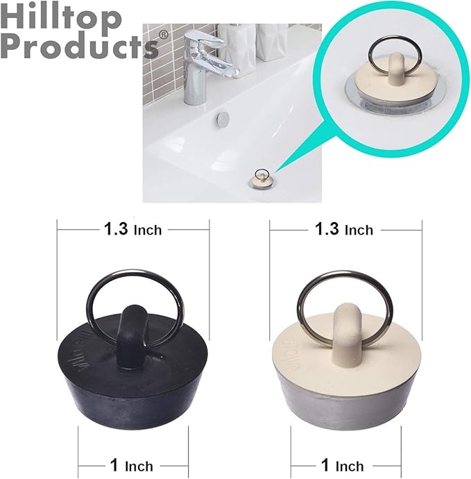 4 Pcs - Bathroom Sink Strainers and Stopper Plug (Use Separately) - 2.125" Top / 1" Basket, Stainless Steel Strainers and Rubber Plug Stopper for Standard Bathroom, Utility, Slop and RV Sink.