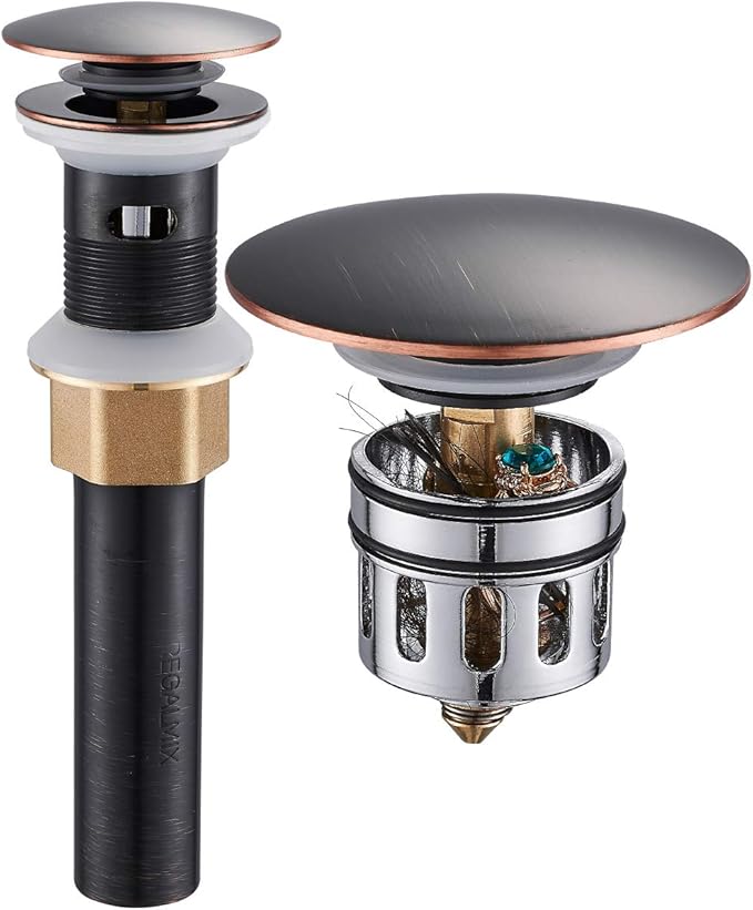 REGALMIX Vessel Sink Drain,Bathroom Pop-up Drain with Detachable Basket Stopper, Anti-Explosion and Anti-Clogging Drain Strainer, Sink Drain Assembly with Overflow Oil Rubbed Bronze, RWF083K