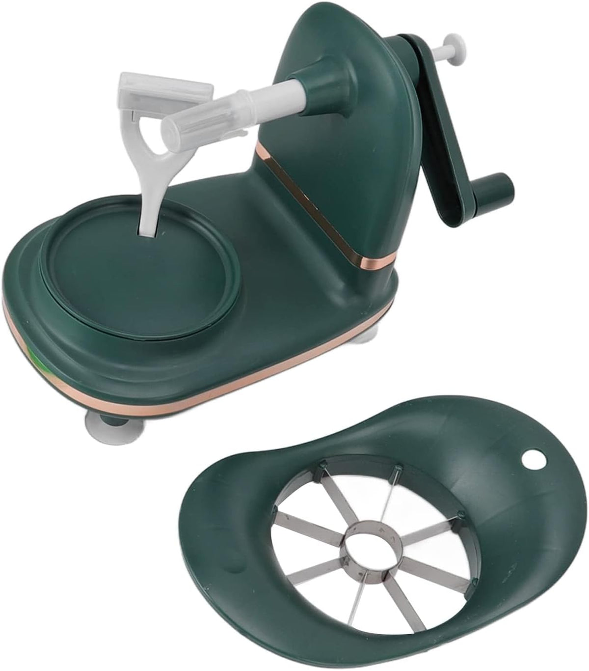 Manual Apples Peeler, Fruit Peeler Machine with Divider Fruit Peel Tool with Suction Base for Home Kitchen Pie Making (Dark green)