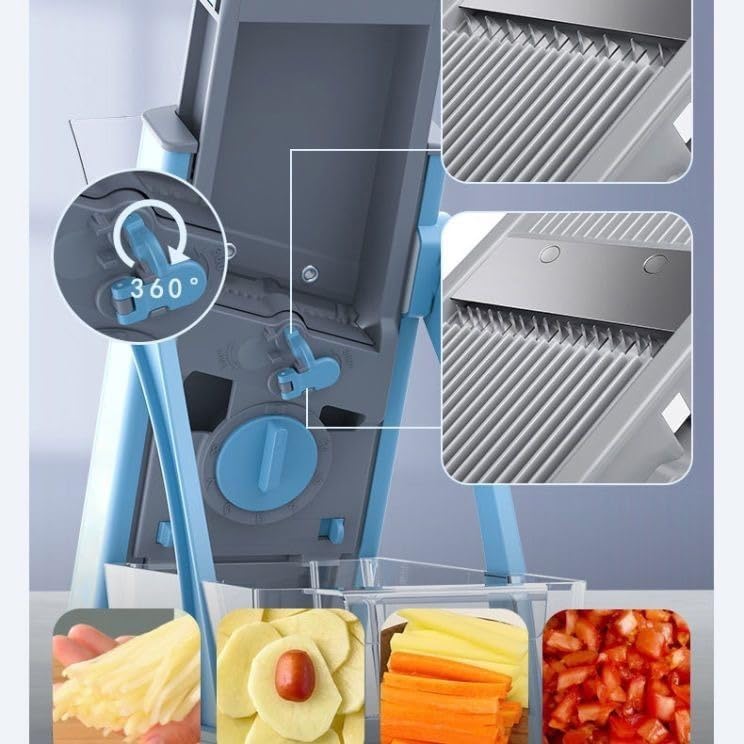 New Upgrade Safe Mandoline Slicer Plus, Biger Size, Adjustable Vegetable Food Chopper Potato Fries Cutter, Detachable Blade, Kitchen Chopping Artifact with Container. Blue - Image 3
