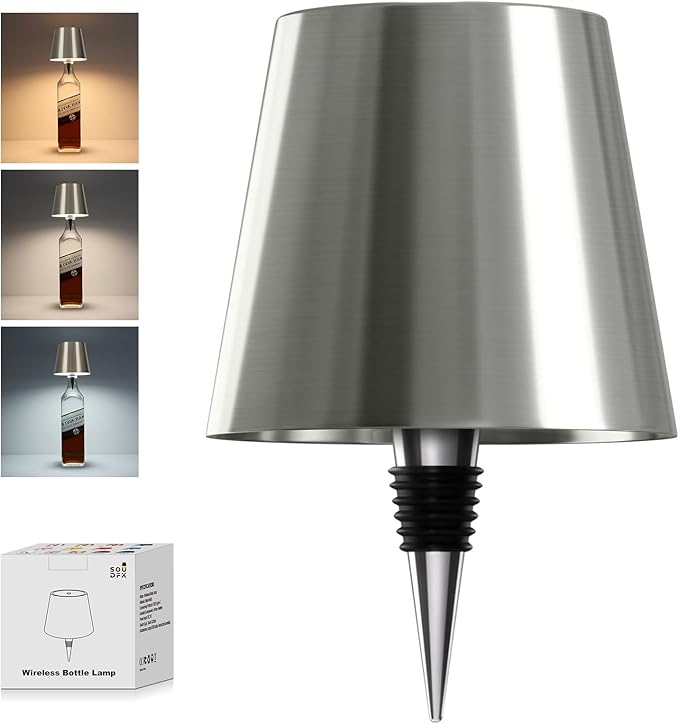 Wireless Bottle Lamp, 2026 New 3 Color Rechargeable Led Wine Bottle Lights for Bars Restaurants (Silver, 1PC)