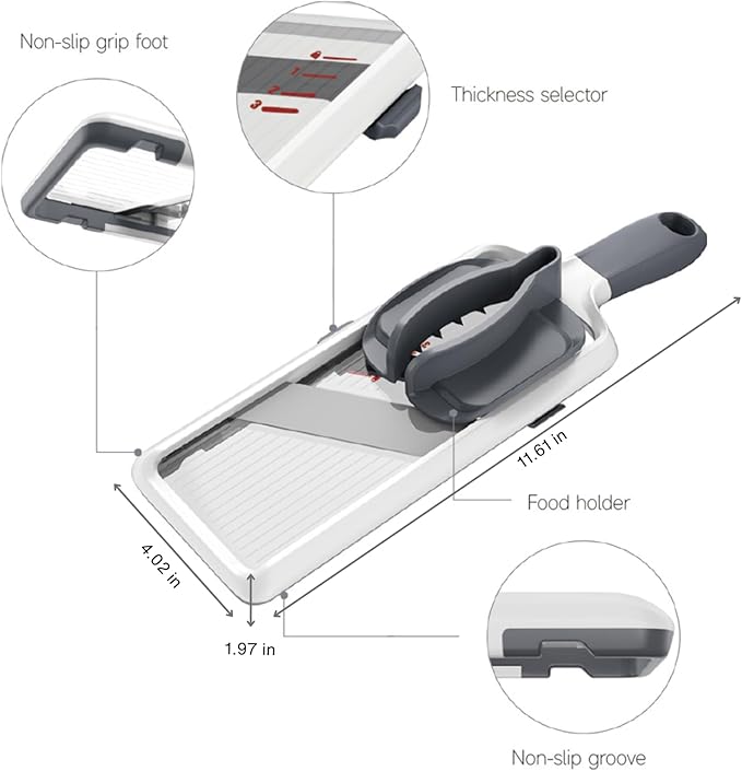 ZKIRON Handheld Mandoline Slicer for Kitchen - Adjustable 3-Thickness (1mm-3mm) Slicer Vegetable Cutter with Safety Hand Guard Potato Onion Tomato & Cucumber Slicer for Salad, Easy to Clean (Gray)