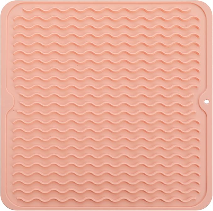 MicoYang Silicone Dish Drying Mat for Multiple Usage,Easy clean,Eco-friendly,Heat-resistant Silicone Mat for Kitchen Counter or Sink,Refrigerator or Drawer liner Pink M 12 inches x 12 inches