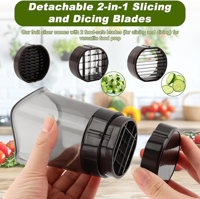 Fruit Slicer Cup, Strawberry Slicer Grape Cutter & Egg Slicer with Stainless Blades - Detachable Fruit and Vegetable Dicer Cup with Blades for Banana, Kiwi, Onion