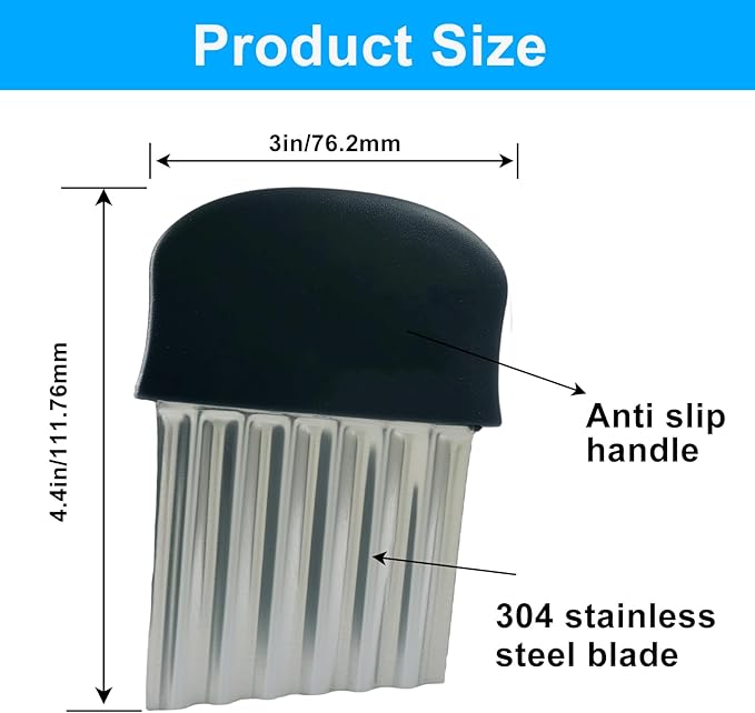 2 Pack Crinkle Cutter Stainless Steel Wavy French Fry Slicer & Vegetable Chopper for Potatoes, Carrots, Fruits, Heavy Duty Blade Cutting Tool(Black)
