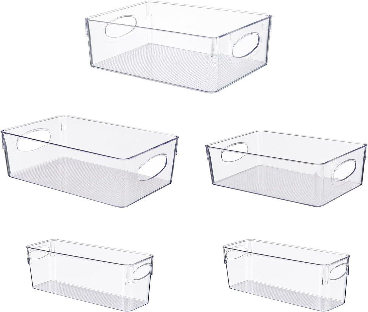 5 Pack Clear Plastic Pantry Organizers and Storage with Handles