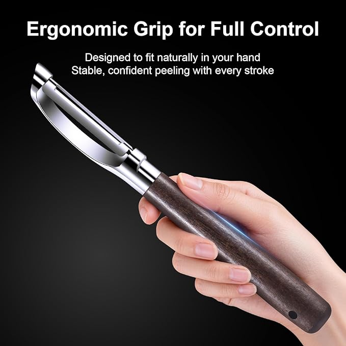 Premium Vegetable Peeler, Stainless Steel Potato Peeler with Ergonomic Wood Handle, Sharp Veggie Peeler for Potatoes, Carrots, Fruits & Cabbage, Professional Peeler for Kitchen (I Shape)