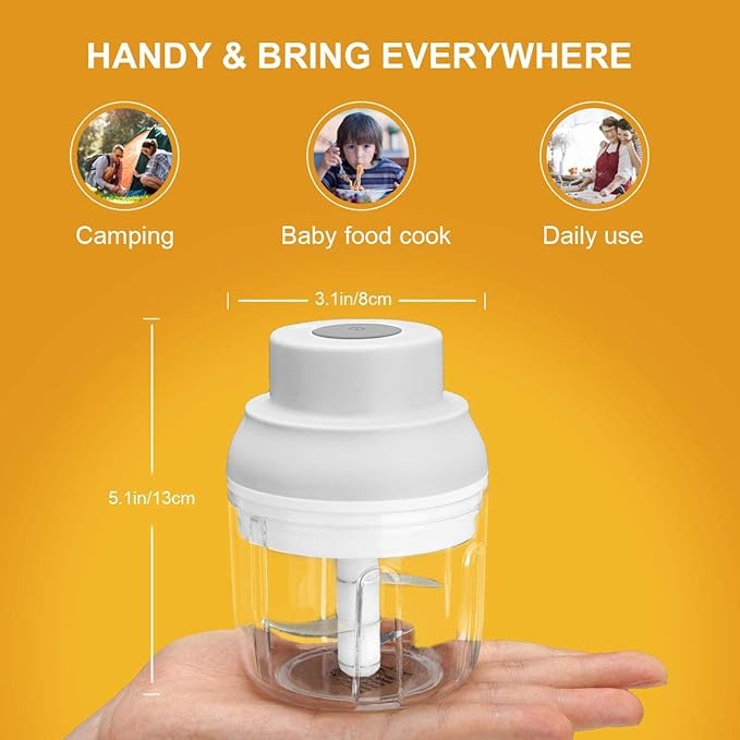 Electric Garlic Chopper Mini, Garlic Masher Crusher, Food Processor Small with Garlic Peeler And Spoon (250ML/8.5FL OZ, White)