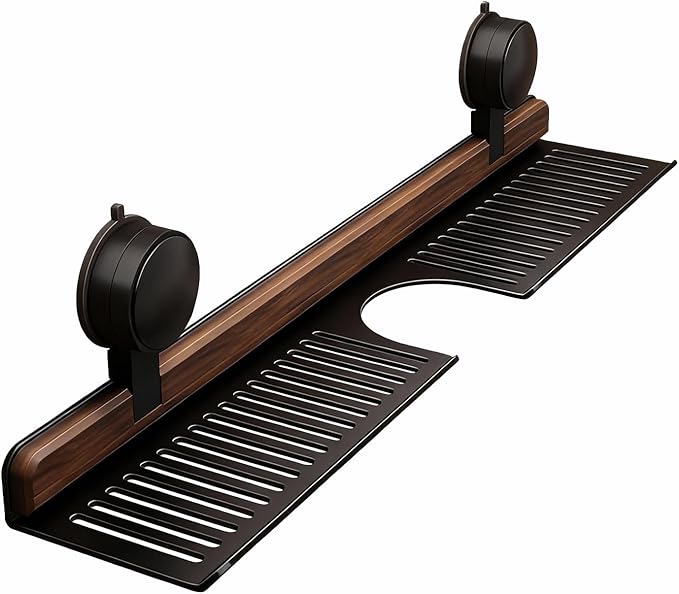 Bathroom Sink Shelf Over Faucet, No Drill Floating Shelf for Bathroom Sink, Under Sink Caddy Organizers for Toothbrush Soap (Black, 27 inch)