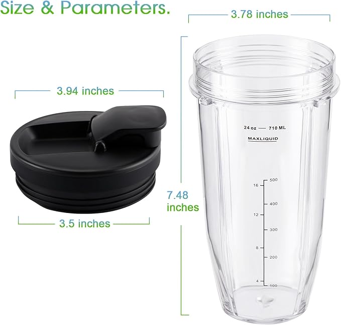 Ninja Blender Cups Replacement 24oz – Compatible with Ninja BN401, BL450, BL456, BL480, BL2012, BN751, BN801, SS101, SS151 – 3 Pack with To-Go Lids