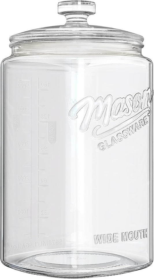 1.5 Gallon Cookie Jar with Lid Airtight, Large Glass Flour Sugar Container for Candy, Coffee, Dog Treat, Wide Mouth Mason Jar with Scale Marking, 1 Pack Apothecary Jar for Flour, Sugar, Rice, Cookie