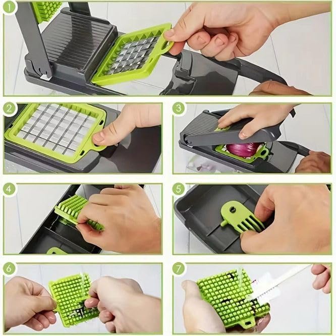 Multifunctional16-in-1 Food Chopper Pro Vegetable & Onion Cutter Kitchen Vegetable Slicer Dicer Kitchen Tools with container - Image 6