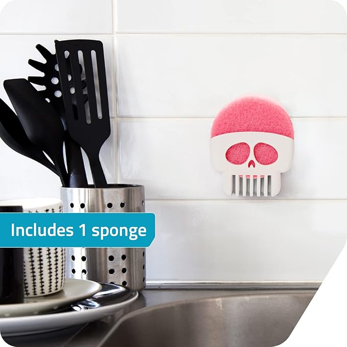 PELEG DESIGN Brain Drain White Skull Sponge Holder for Kitchen, Bath, or Sink, Drains and Dries All Types of Sponges, 1 Sponge Included