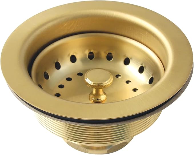 Kingston Brass K121BBB Fresno 3-1/2" Stainless Steel Kitchen Sink Basket Strainer, Brushed Brass