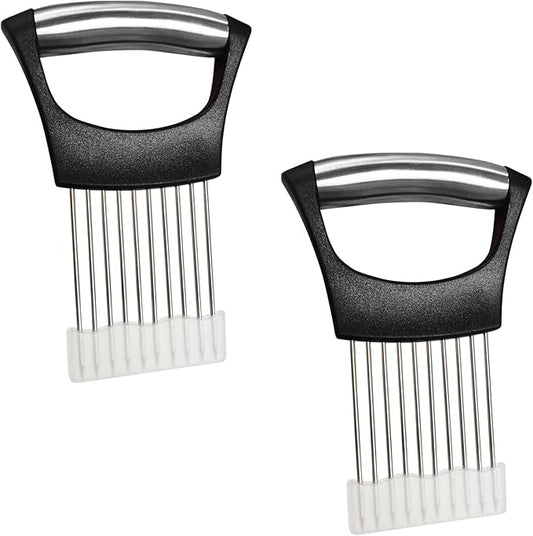 2 PCS Onion Slicer Holder – Stainless Steel Meat Holder, Meat Chopper | Multi-Purpose Kitchen Safety Tool for Fruits, Vegetables & Meat | Easy Clean, Uniform Slices | (Black)