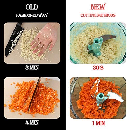 Manual Food Processor Vegetable Chopper, Portable Hand Pull String Garlic Mincer Onion Cutter for Veggies, Ginger, Fruits, Nuts, Herbs, etc., 900ml, Blue