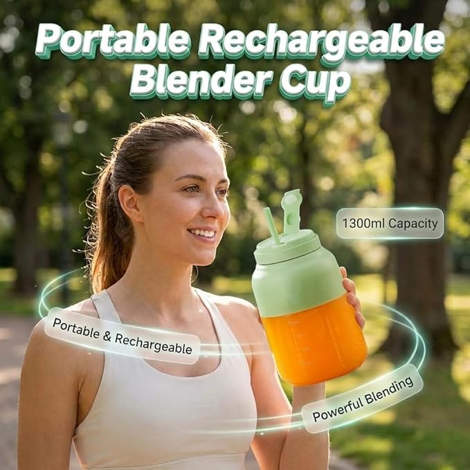 Portable Blender for Smoothies & Shakes – 43.96oz Personal Blender with 38-Blade Ice Crushing System, USB Type-C Rechargeable Travel Juicer Cup with Straw, Leakproof for Frozen Drinks & Juice (A & B)
