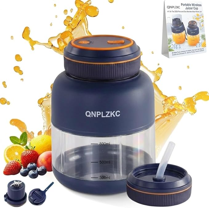 Portable Wireless Juicer Cup Machine 38-Blade Electric Mini Small Fresh Juice Personal Blender Cups for Smoothie Shake Travel Dual Lid Drinking Bottle Multifunctional Kitchen Appliance
