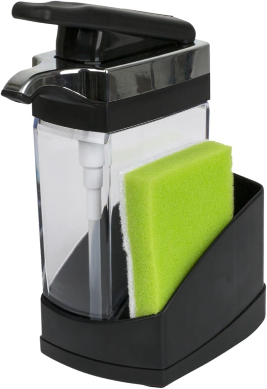 Sink Sider Solo Kitchen Soap Pump and Sponge Caddy, 2-in-1 Ergonomic Design, Easy to Refill and Clean, Efficient Size, Black