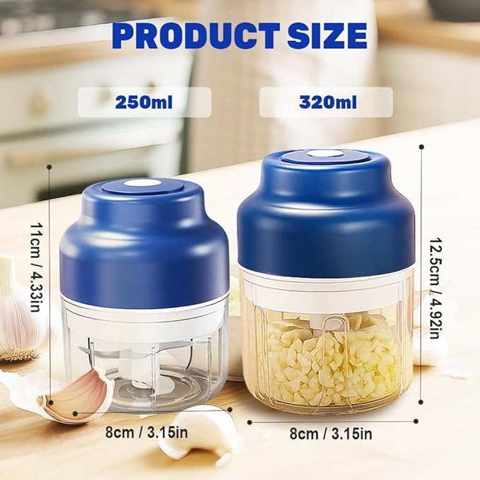 Electric Mini Garlic Chopper Set, 2026 New Small Garlic Chopper Mincer, USB Rechargeable, Wireless Veggie Grinder, Rapidly Garlic Minces Ginger Onion Chili Veggie (Blue, 320ml)