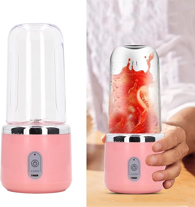 Portable Blender, 300ML, 6 Blades, 22000RPM 1200MAH, Food Grade PCTG, USB Charging, Travel Blender Fruit, Vegetables, Coffee (Pink, 6 Blades, Lid)