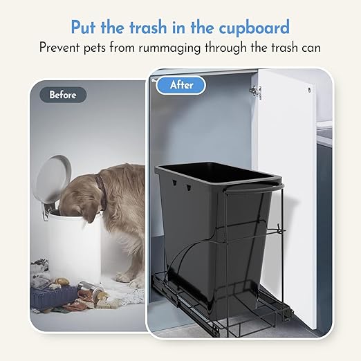 Tanamu Pull Out Trash Can Under Cabinet & Under Sink Garbage Can Pull Out，Heavy Duty Cabinet Organizer Roll Out Kit，Requires 13" W X 18" D Minimum Cabinets， Black Finish， (Waste Bin Not Included)