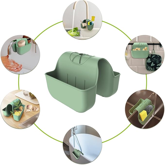 Sponge Holder for Kitchen Sink, Silicone Sink Saddle Caddy Organizer Rack, Sponges Holder Over Faucet, Hanging Kitchen Organizer Accessories Rack Basket Green