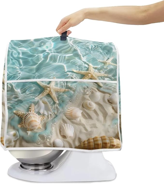 Beach Theme Mixer Dust Cover | Portable Protector with Pocket | Compatible with 6-8 Quart Blenders, Coffee Makers & Juicers | Travel & Moving Convenience Moving