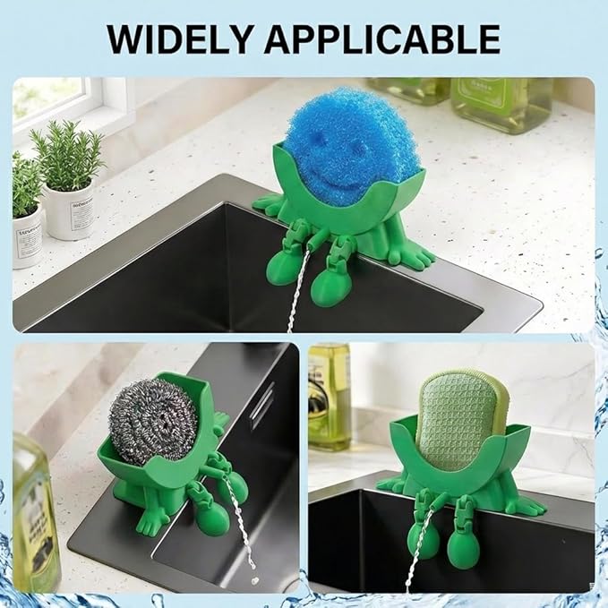 Creative Hanging Sponge Holder with Drainage/Traceless Glue, 3D Printing Countertop Funny Sponge Holders for Kitchen Sink, Keeps Your Sponge Dry & Smiling, for Scrub Daddy Holder (1, Green)