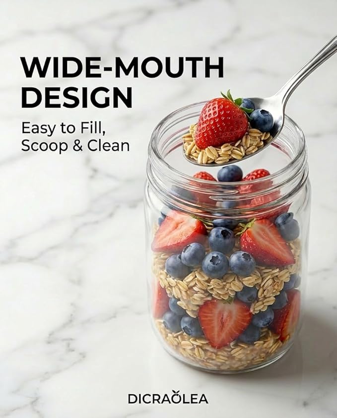 16oz 4Pack Glass Overnight Oats Jars Containers with Airtight Leakproof Lids, Reusable Mason Jars for Meal Prep, Yogurt Parfaits, Smoothies, Salads & Healthy Breakfasts (16 OZ-4-2)