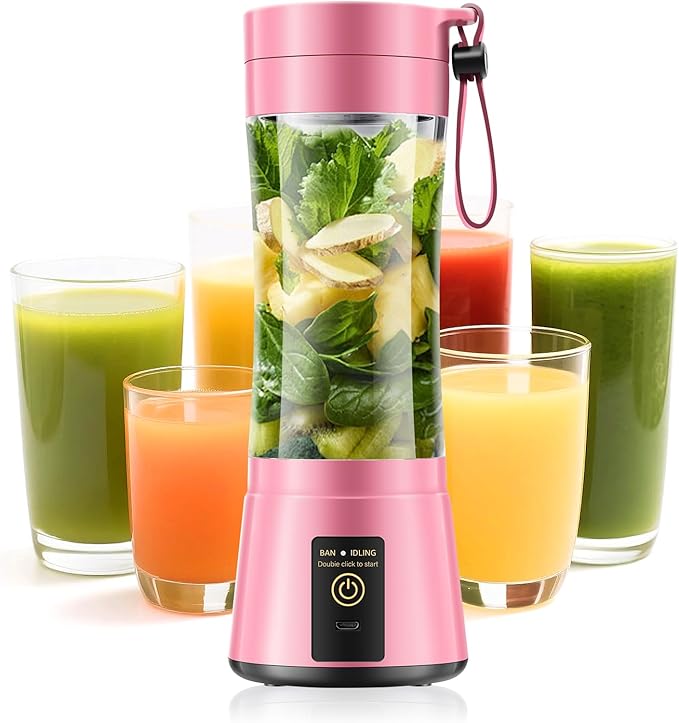 Portable Blender for Smoothies & Shakes - Cordless Personal Size Blender with 6 Blades, 380Ml Juice Cup, Lightweight & Rechargeable, Freshly Squeezed for Picnic/Sports/Office