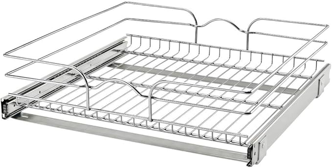 Rev-A-Shelf Steel Wire Pullout Drawer Organizer Shelf for Kitchen Cabinets, Slide Out Storage Basket, Min Opening Width of 20.5", 21" x 20", 5WB1-2120CR-1