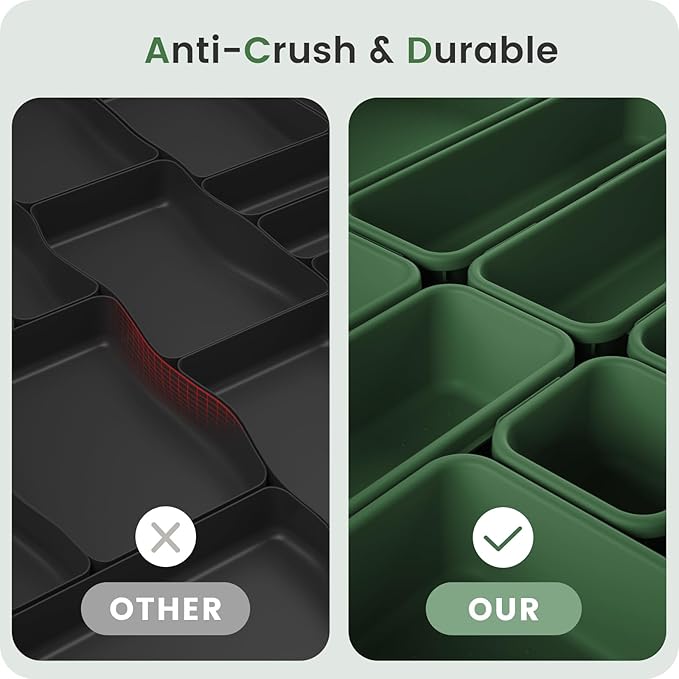 A-LuGei 【Military Grade Drawer Organizer, 【𝟱𝗦𝗶𝘇𝗲】 Makeup organizer, 【Holds 177 Items】 Bathroom Organizers and Storage, Organization and Storage, Desk Drawer Organizer for Vanity (Green)