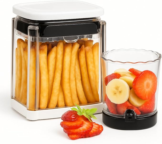 All-in-One French Fry Cutter for Potatoes and Strawberry Slicer – 4 Blade Fruit & Vegetable Slicer, Premium Chopper with Wedge, Garnish, and Strawberry Cutter Cup