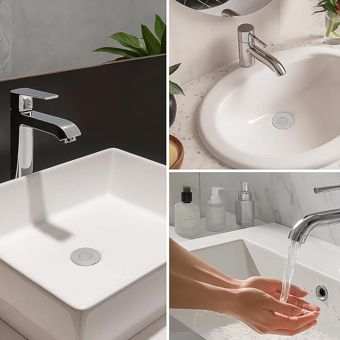 Bathroom Sink Stopper, Pop Up Drain for Bathroom Sink, Sink Plug Hair Catcher, Silent Popper Core with Removable Stainless Steel Filter Basket (Brushed Nickel, 1 Pack)