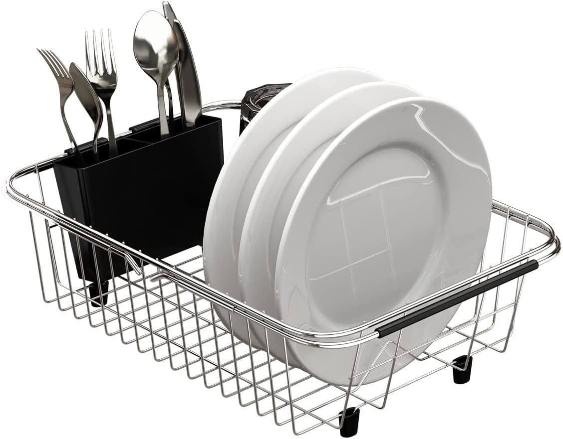Adjustable Over Sink Dish Rack Stainless Steel Dish Drying Rack On Counter or in Sink, Rustproof