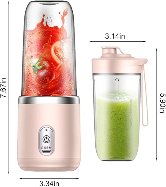 Portable Blender for Shakes & Smoothies, Juicer with 4 Blades, Cordless, 11oz, USB, Hand Blender for Sports, Travel & Outdoors